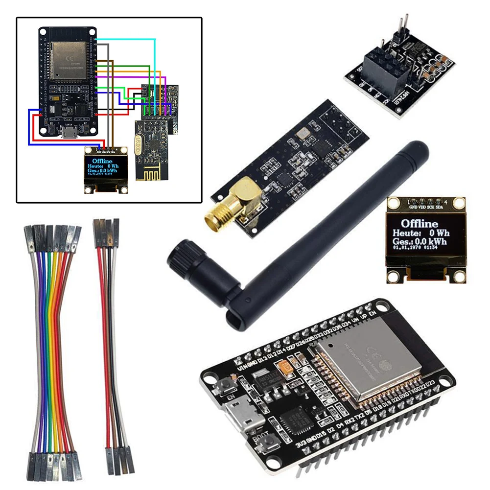 Open DTU For Hoymiles DIY Kit Display For ESP32 For NRF24L01 Antenne Socket Kabel Antenne Socket Kabel Plug Play Monitor Parts