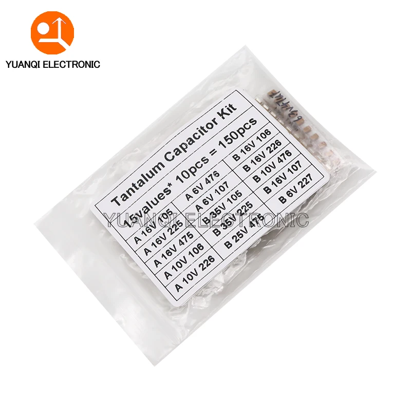 

150pcs SMD Tantalum Capacitor Assortment Kit 15Values Each 10pcs 1uF-220uF 2.2uF 4.7uF 10uF 47uF A/B Case Tan Capacitance Set