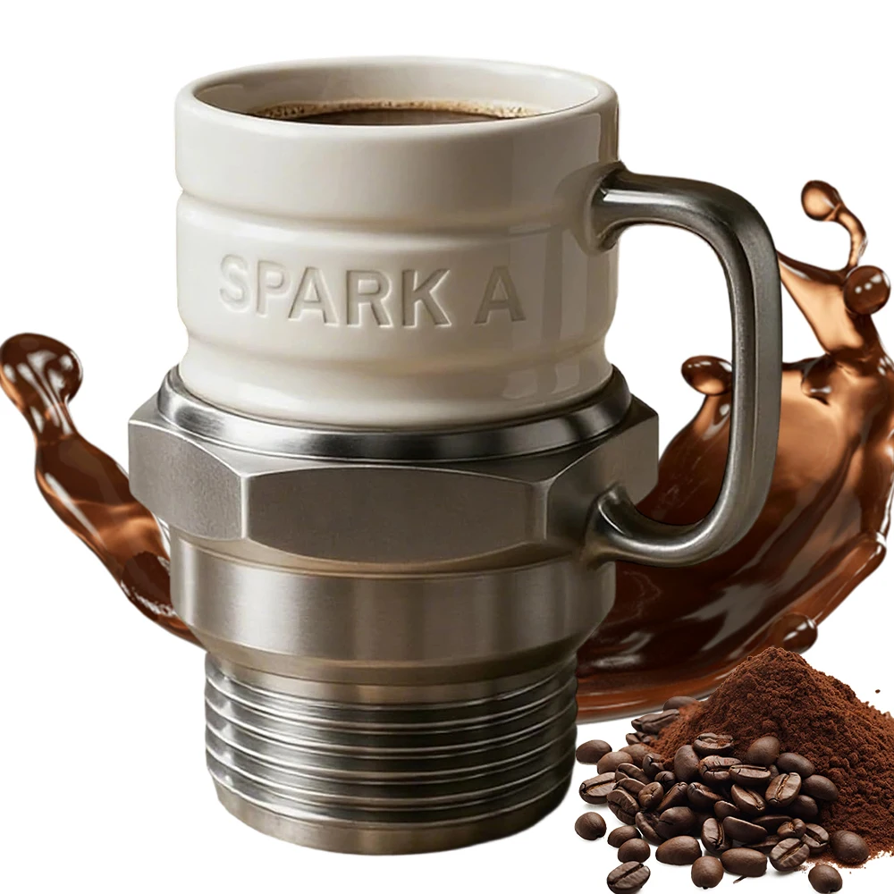 Tasse en forme de bougie d'allumage 300 ml – Acier inoxydable de qualité alimentaire – Cadeau créatif pour les passionnés de voitures – Tasse à café ou à thé de style industriel avec poignée – Pour la maison, le bureau ou les fêtes