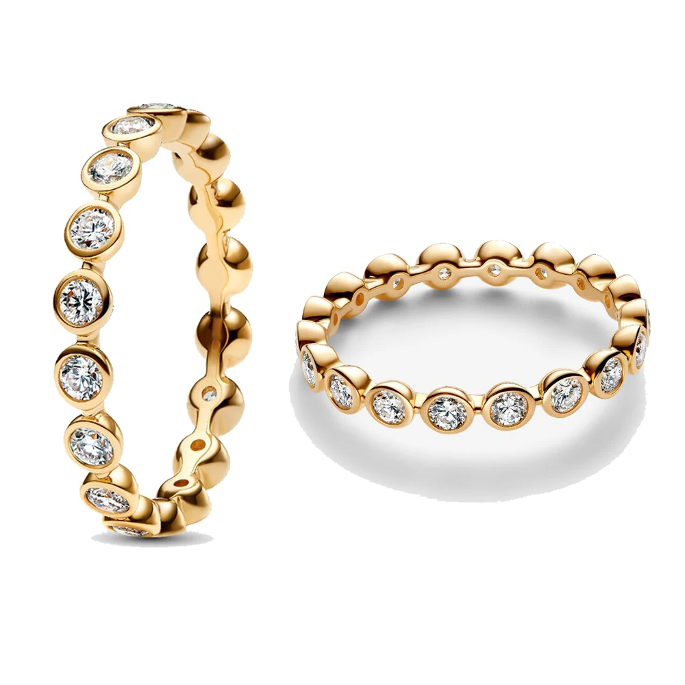 

New Hot Selling 925 Sterling Silver Gold Zircon Series Exquisite Ring Fit For Original Charm Women's Jewelry Engagement Gift