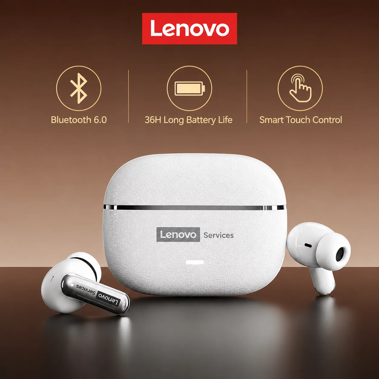 Choice Lenovo LE208 Auriculares inalámbricos Bluetooth V6.0 Auriculares con sonido HIFI Diseño de textura de cuero Estuche de carga Llamada HD con micrófono