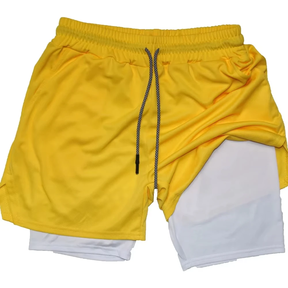 

2025 Summer Men's Double Fitness Shorts Men's Fitness Gym Training 2-in-1 Sports Shorts Quick-Drying Jogging Breathable Pants