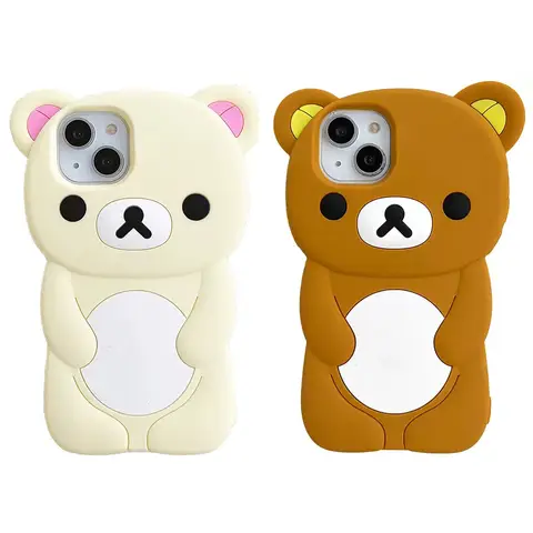 Silikonowe etui z miękkiego silikonu z motywem misia Rilakkuma na iPhone 17 16 15 14 13 12 11 Pro Max mini Plus Xs XR 6 7 8 Plus