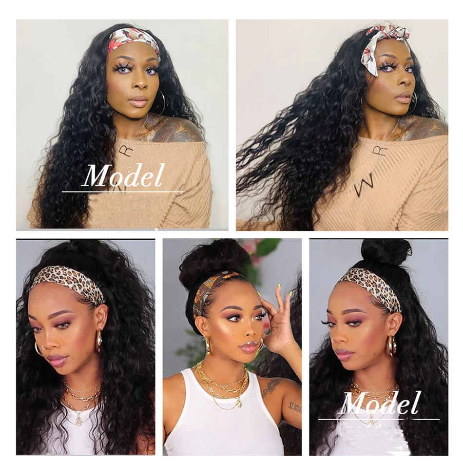 Water Wave Headband Wig For Black Women Long Hair 28Inch Curly Headband Wig Natural Color No Glue No Sew In Beginner Friendly