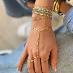 Gold Color Fashion Women Jewelry Bezel Set Round White Turquoises Stone Elegant Hand Chain Bracelet