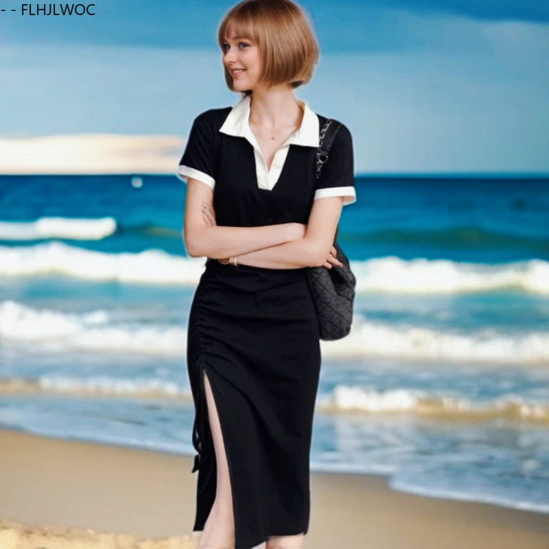 Abiti in cotone arricciato Estate Ragazze carine Donne Chic Corea Giappone Stile Casual Manica corta Colletto polo bianco Abito t-shirt