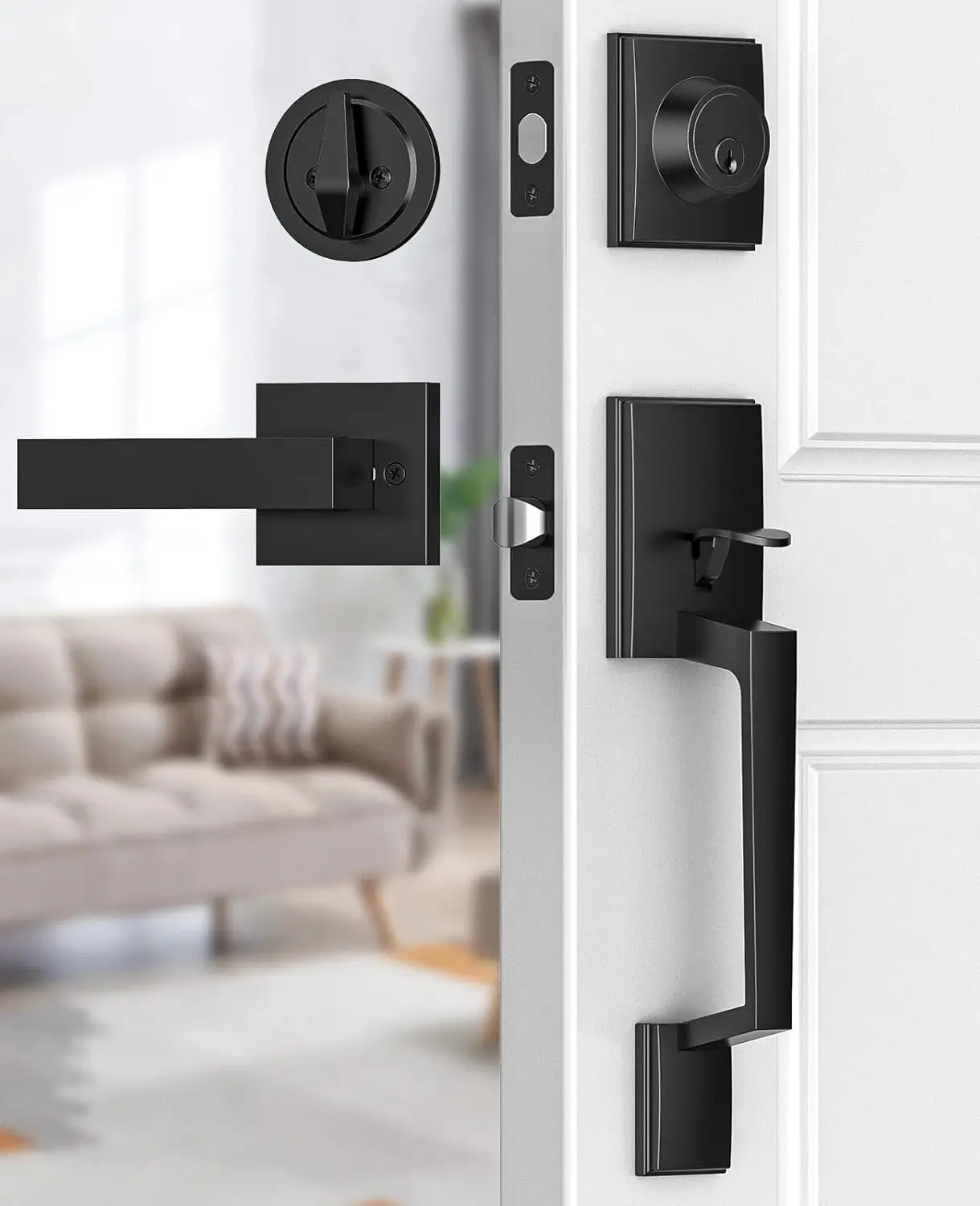 

Комплект матовых черных дверных ручек с регулируемым засовом, реверсивный рычаг для левых/правых дверей