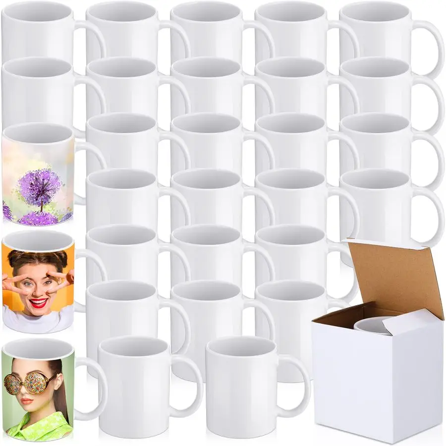 

30 Pack Sublimation Mugs Bulk, 11 oz Sublimation Coffee Mugs White Blank Ceramic Coated Cup for Art Gifts DIY Craft