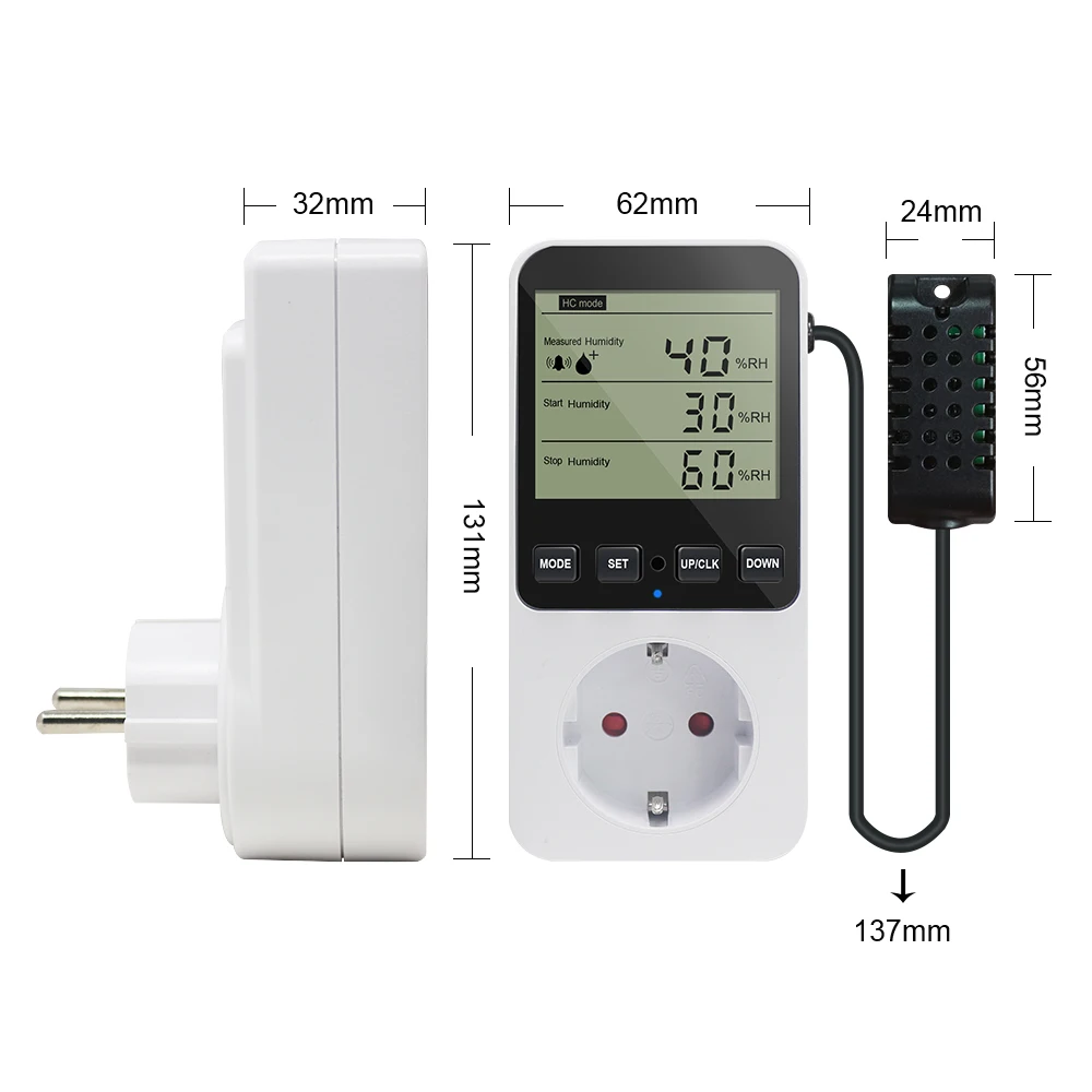 Termostato Digital higrostato KT3400, controlador de temperatura y humedad, Control de humedad, enchufe de interruptor para incubación y cría