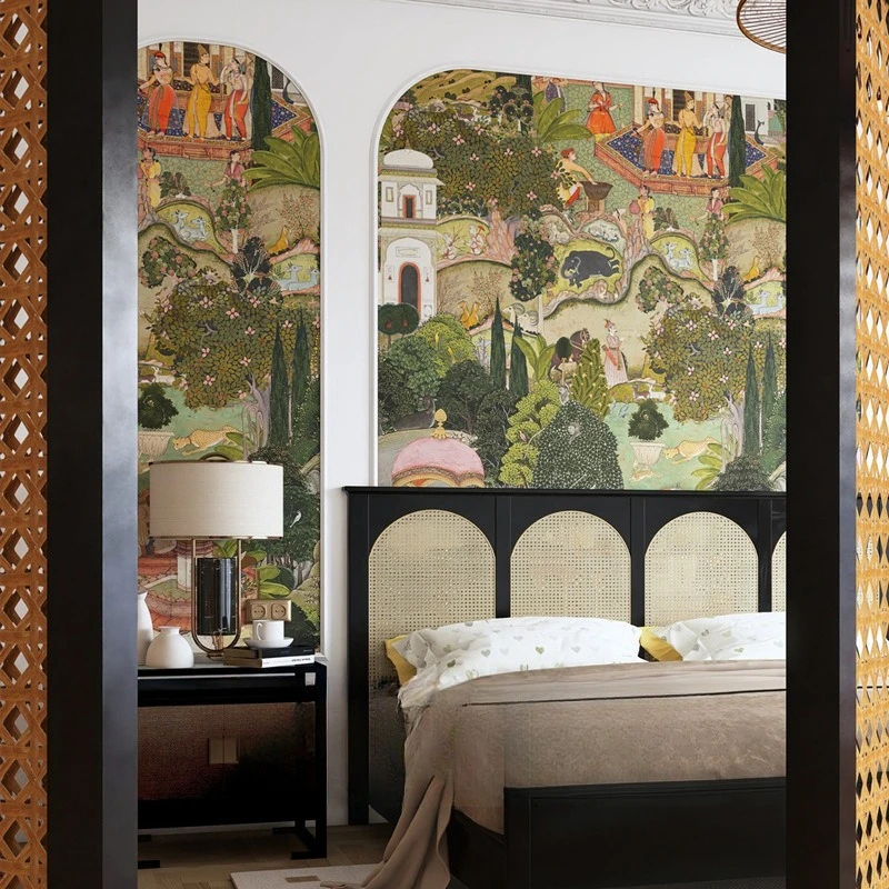 Bedroom background wallpaper Jaipur garden French wallpaper living room entrance wall covering decorative mural