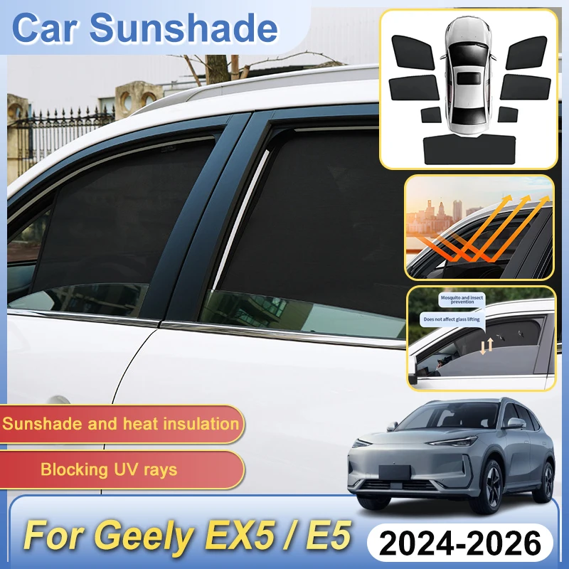

Magnetic Mesh Sunshade For Geely Galaxy EX5 E5 Accessories 2025 2024 2026 UV Sunscreen Car Window Windshield Sun Shade Auto Part