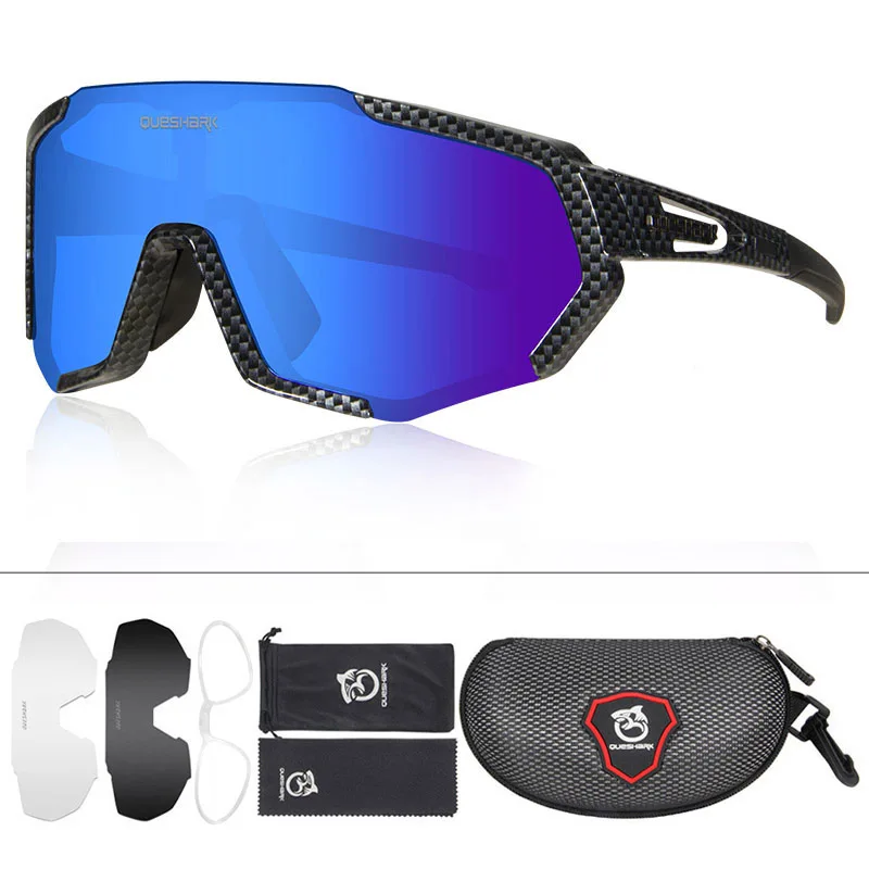 QUESHARK Women Men Polarized Cycling Sunglasses Sports MTB Bicycle Eyewear Riding Road Bike Glasses Goggles 3 Lens Set QE48