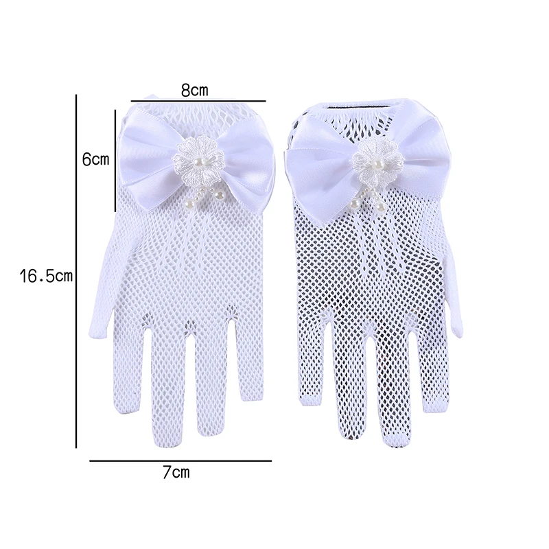 الاطفال فتاة أبيض أسود شبكة القوس قفازات الدانتيل لوازم الحفلات حفل عيد الميلاد التتويج اكسسوارات لفتاة الأميرة هدية القفاز #5