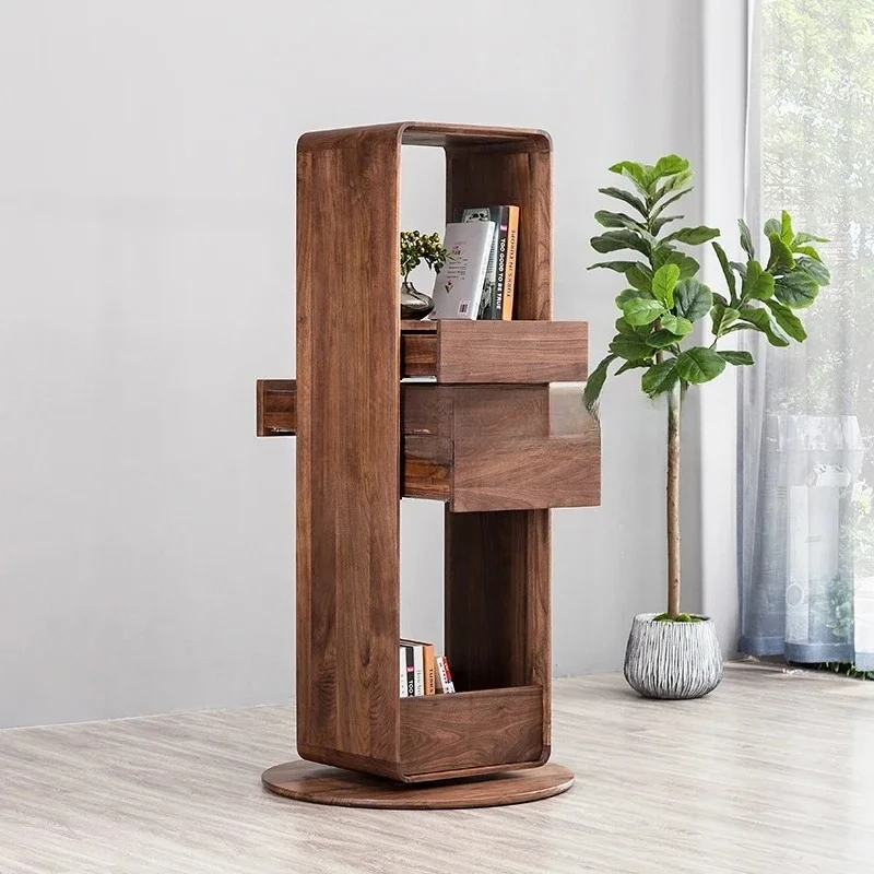 

S Nordic Style Living Room Rotating Bookcase Solid Wood Bookshelf Floor Solid Wood TV Side Clothes Closet