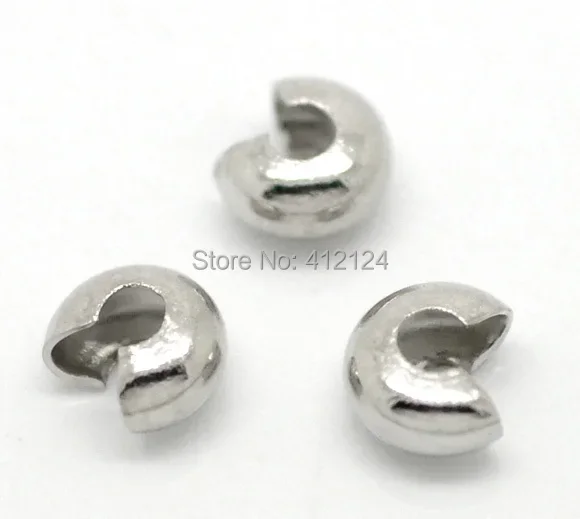 3000Pcs Silver Tone Copper Crimp Beads Covers Charms Jewelry DIY Findings 4x3mm