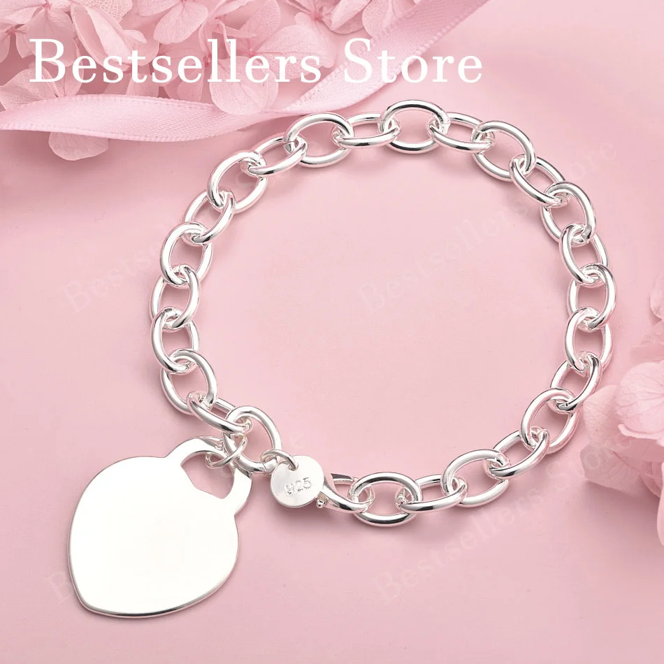 

Изысканный браслет с подвеской в ​​форме сердца из стерлингового серебра 925 пробы, 8 дюймов, модные женские украшения для вечеринок, свадебные аксессуары