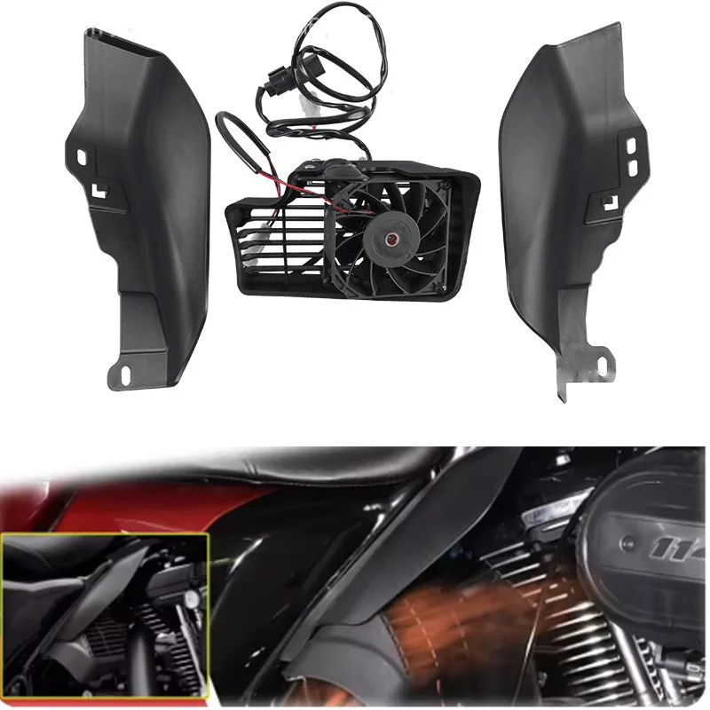 For Harley Touring FLHTKL FLHTKSE FLHTP FLTRK FLTRU 2009-2025 Motorcycle Cool Flow Fan Air Deflector Mid Frame with Cooling Fan