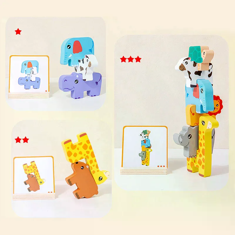 เกมบล็อกไม้รูปสัตว์ ต่อบล็อกจับคู่รูปทรง ของเล่นฝึกสมดุล ของเล่นเสริมพัฒนาการมอนเตสซอรี่ ฝึกกล้ามเนื้อมัดเล็ก ของเล่นเสริมทักษะสำหรับเด็ก