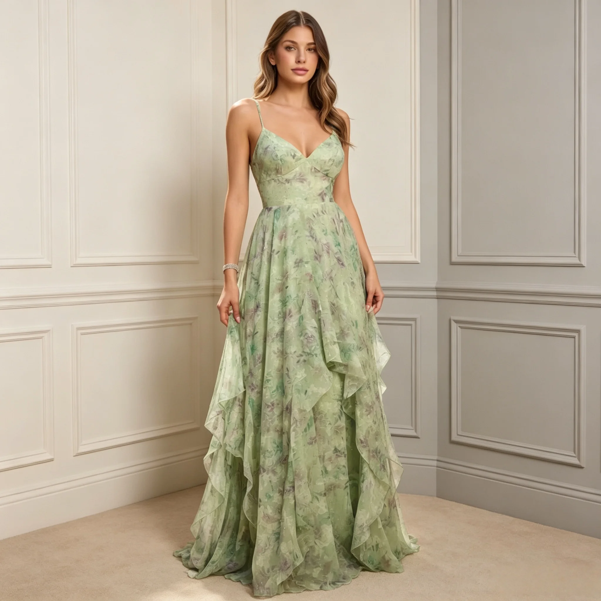 Belle Fleur Kleidergeschäft Sommer Blumenprint Kleid Elegant 2026 Neuheiten Spaghetti-Träger Ausgestelltes Kleid Maxi Partykleider