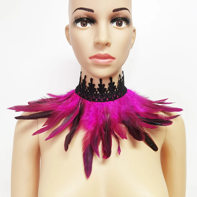 Lace Feather Fake Collar Victorian Gothic Natural Feather Choker Neck Wrap Collar Feather Cuffs Cosplay Party Stage Performance