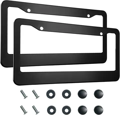 2PCS Matte Black License Plate Frames, Solid Aluminum Holder for Universal Car with Screws