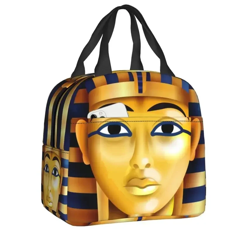 Ancient Egypt Pharaoh King Tut Insulated Lunch Bag for Women Leakproof Egyptian Cooler Thermal Lunch Tote Beach Camping Travel