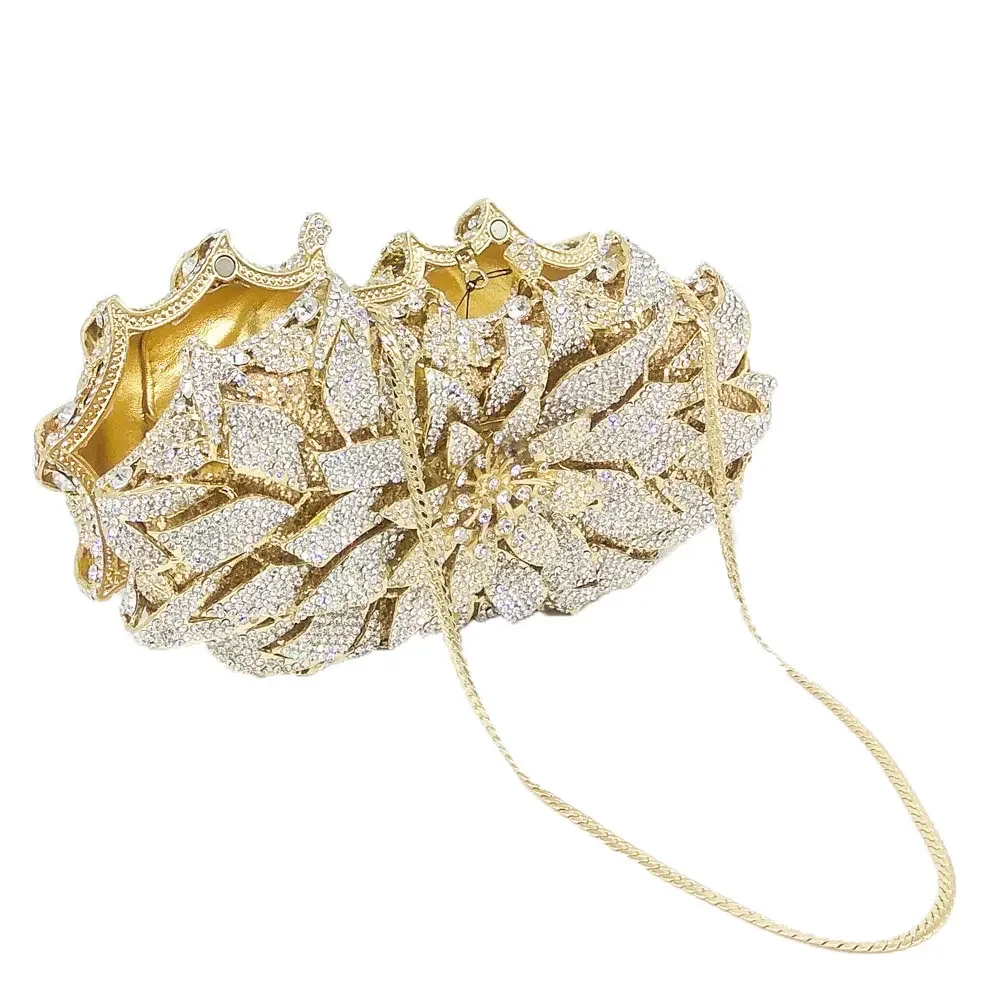 Boutique De FGG (in Stock) Crystal Women Floral Evening Clutches Handbag Wedding Party Flower Bridal Rhinestone Clutch Bag