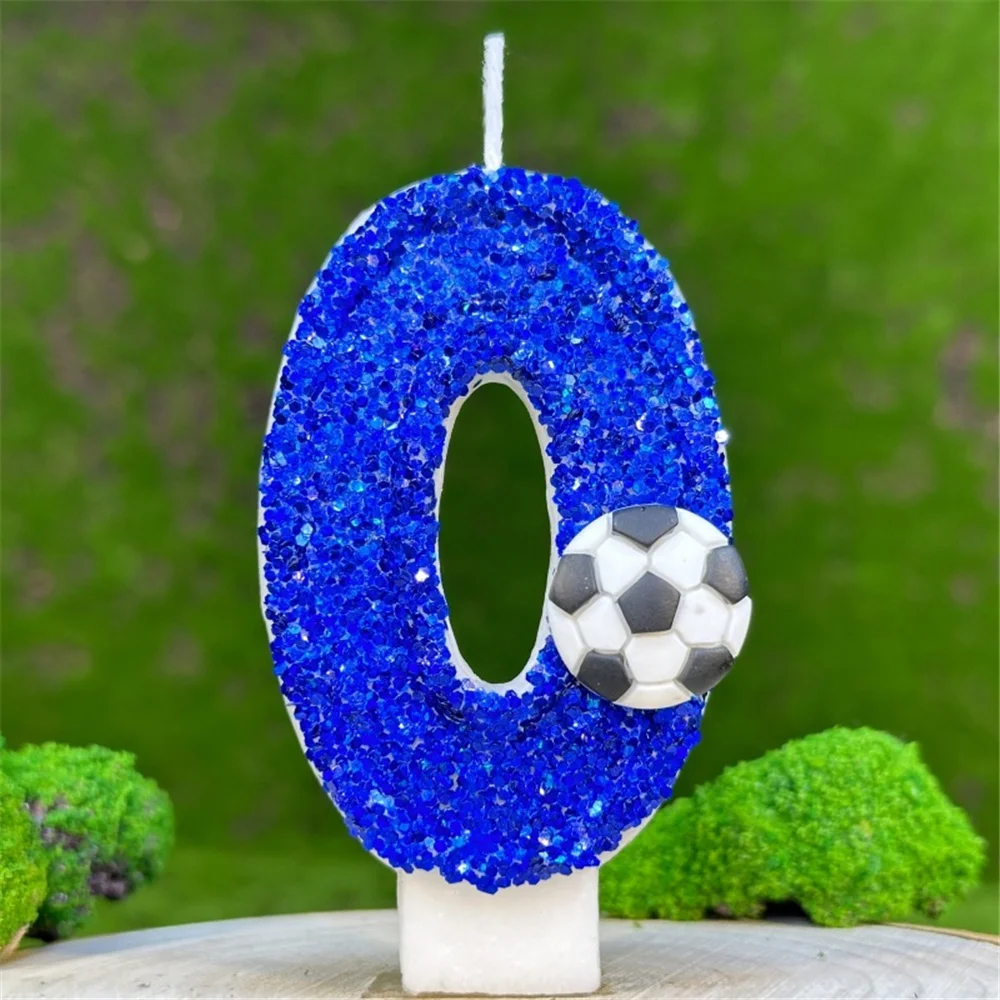 Creative Digital Candles Football Theme Birthday Cake Party Decorative Candles Blue Sequin Numbers 0-9 Candles Home Decoration