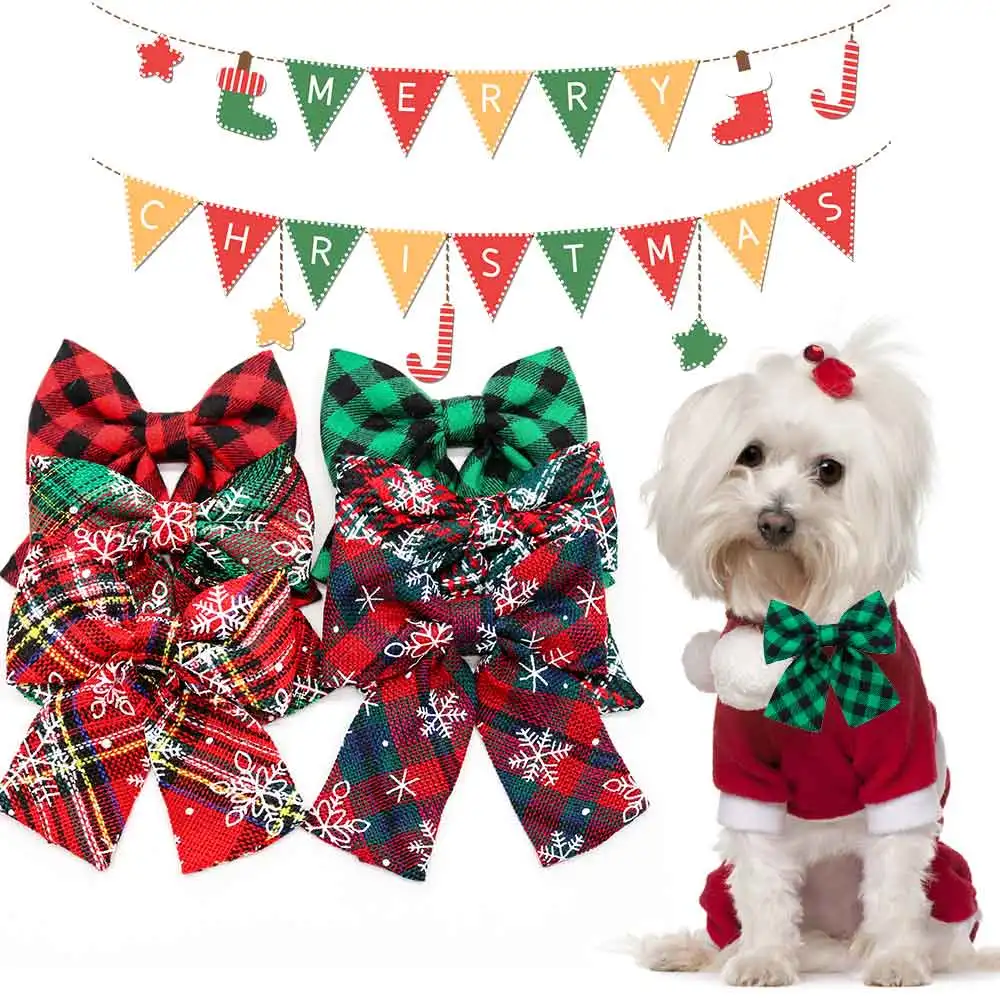 

20/40PCS Winter Dog Collars Accessories For Christmas Classical Plaid Dog Bow Ties Collars With Elastic Bands Removable Dog Cows