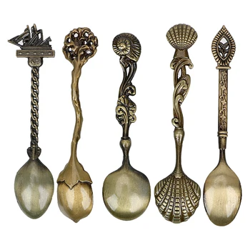 소형 차 커피 스푼, 스테인레스 스틸 스푼 세트, 스낵 파티 아이스크림 디저트 스푼, 빈티지 로얄 스타일 조각, 세트당 5 개