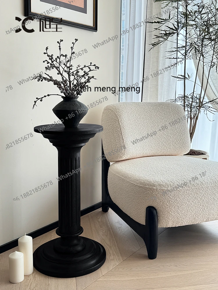 French retro medieval Roman column, solid wood ornament, American living room, bedroom side, flower stand
