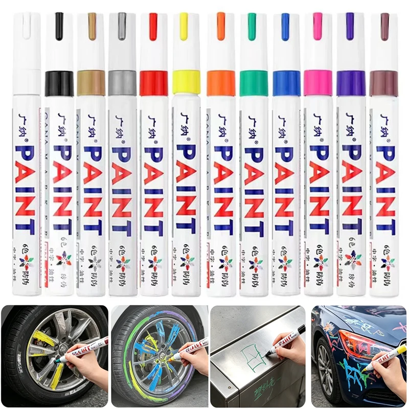 

Набор цветных перманентных маркеров GuangNa, 6/12 шт., водостойкие маркеры для шин, резины, ткани, металла, белые ручки