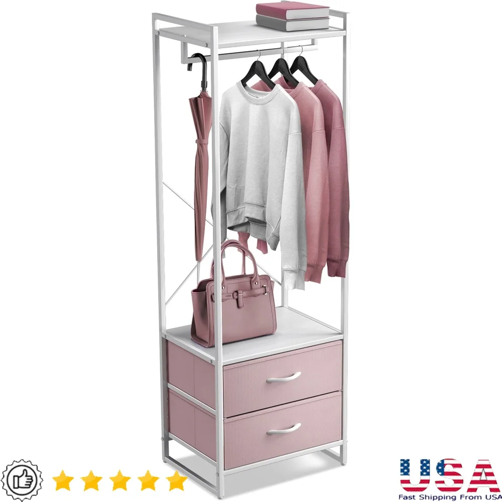 

Clothing Rack with Drawers Portable Garment Organizer Shirts Dresses Jackets Lightweight Closet Storage Dresser with Shelves and