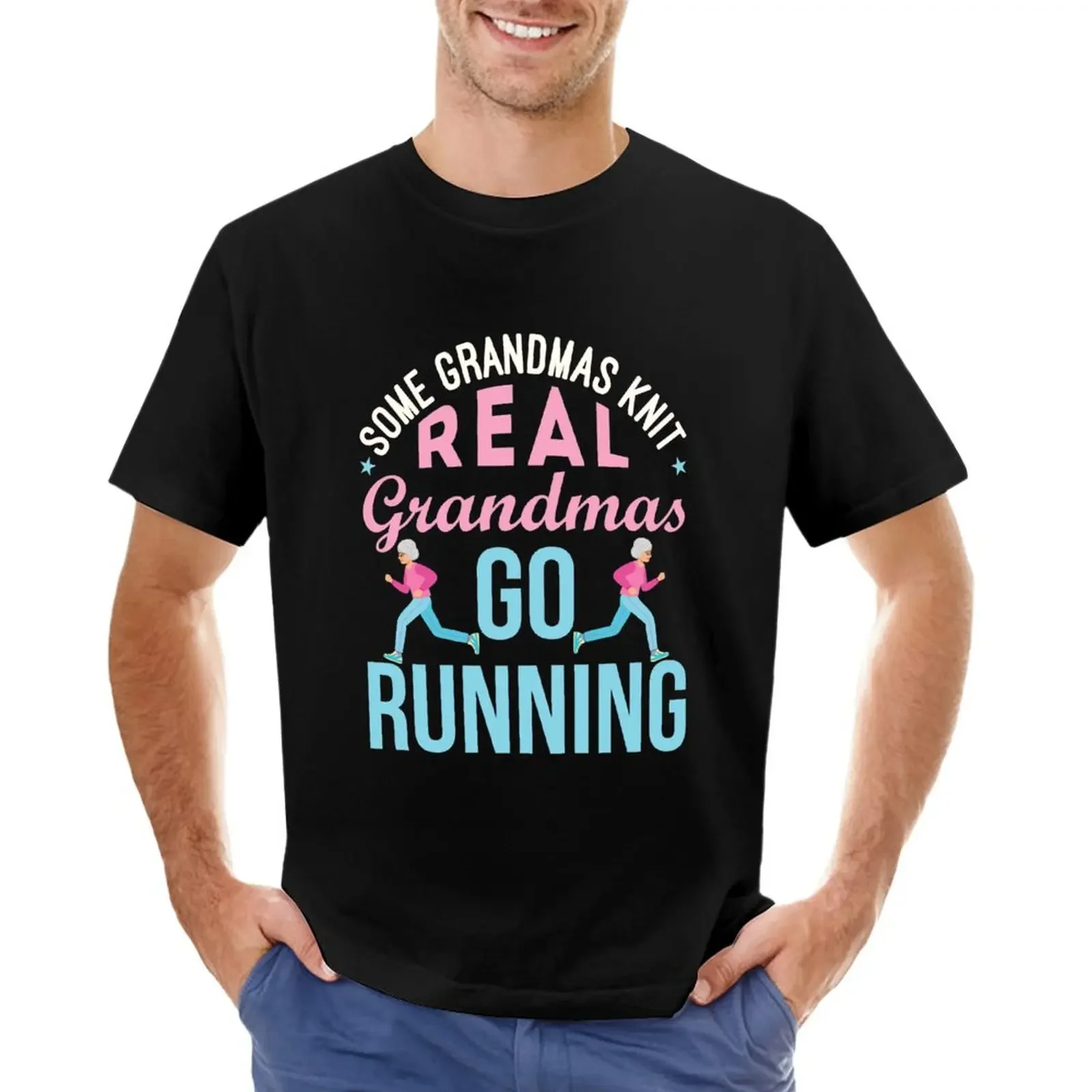 Some Grandmas Knit Real Grandmas Go Running T-Shirt cute tops boys animal print mens graphic t-shirts hip hop