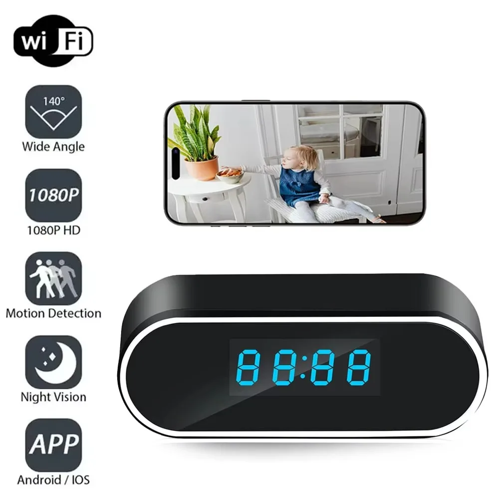 1080P HD WIFI Wireless Mini Clock Camera Time Alarm Watch Security Night Vision Motion Sensor AP/IP Remote Monitor Micro Home