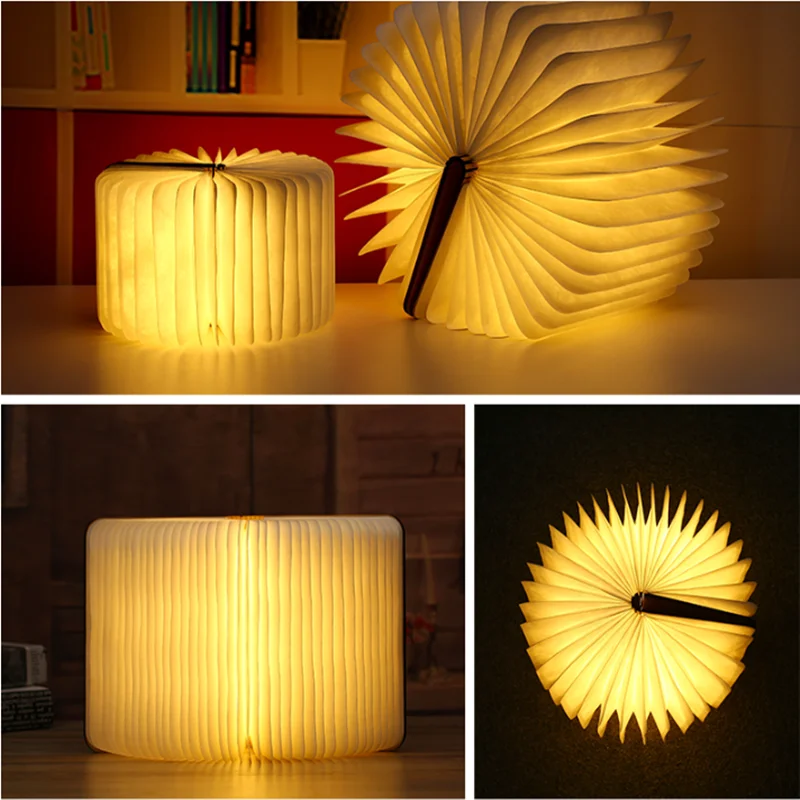 

Foldable Wooden Book Lamp Portable Usb Led Table Lamp Rechargeable Three Sizes Three Colors Night Light Home Decor Book Light