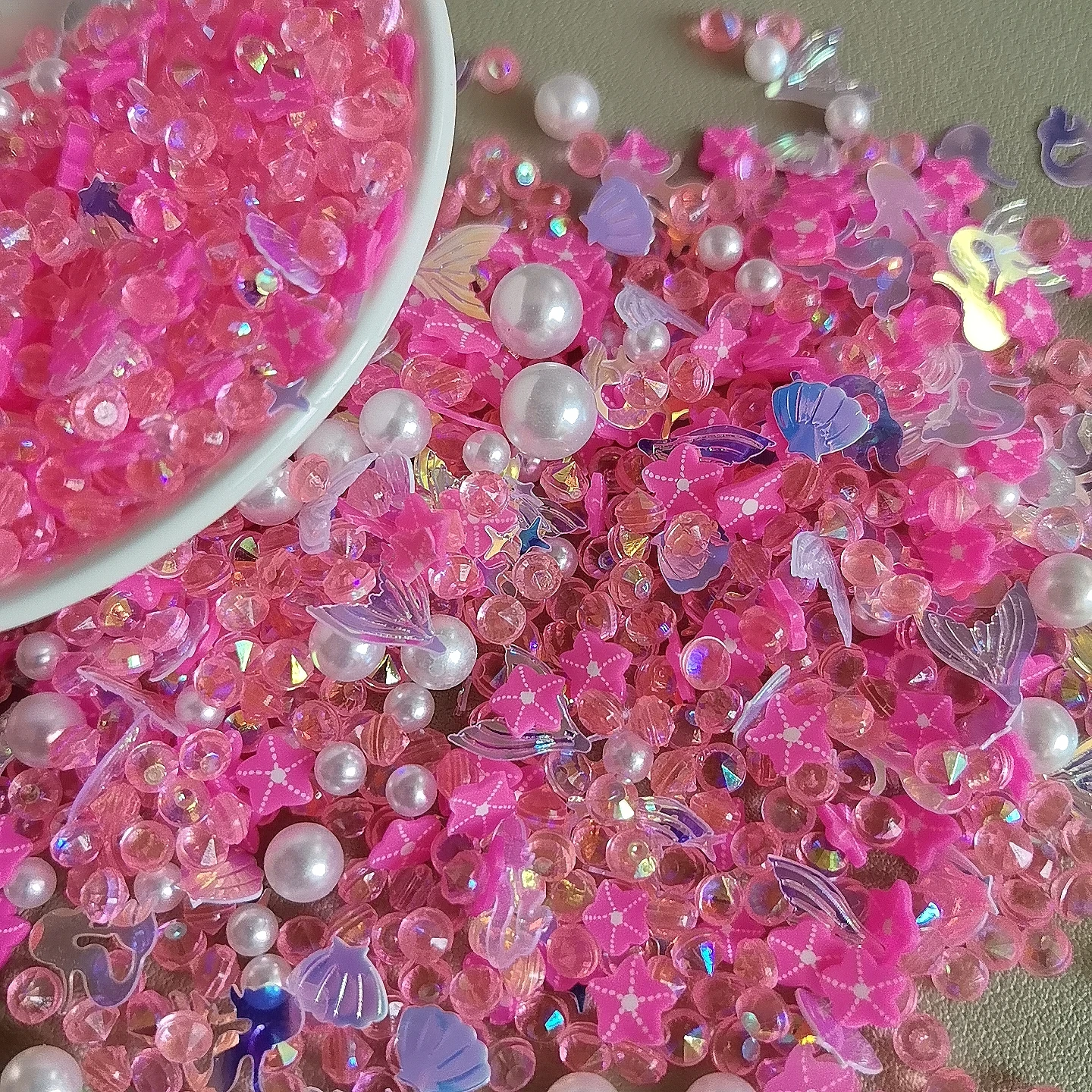 Ocean Sea Themed Polymer Clay Slices Shell Starfish Mermaid Soft Clay Sprinkles Mixed With Rhinestones Pearls For Party Decor