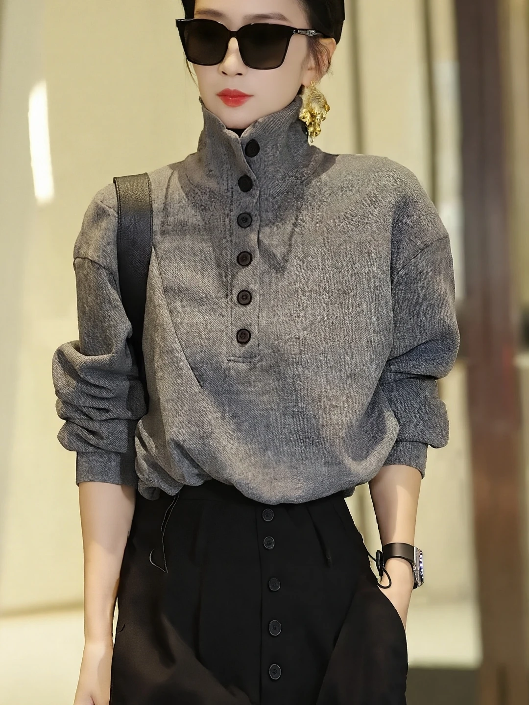 

Повседневный свитшот Miu с длинным рукавом и воротником-стойкой, женский, модный, осенне-зимний, свободный, стройнящий, универсальный, для повседневной носки