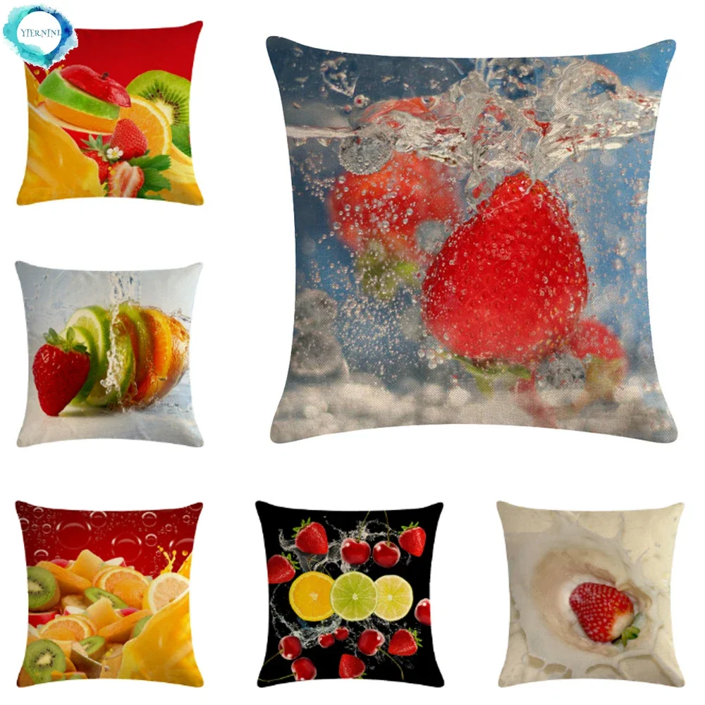 

Juice Milk with Fruit Strawberry Kiwi Pattern Cotton Linen Pillowcase Square Sofa Cushion Cover Home Decoration 45X45CM