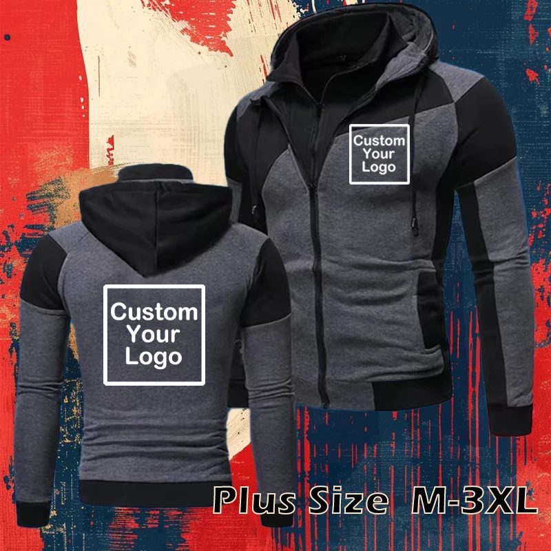 

DIY Print Hoodies Men Your Like Photo Logo Your Own Design Custom Jacket Outdoor Patchwork Zipper Sweatshirt Fleece Coats