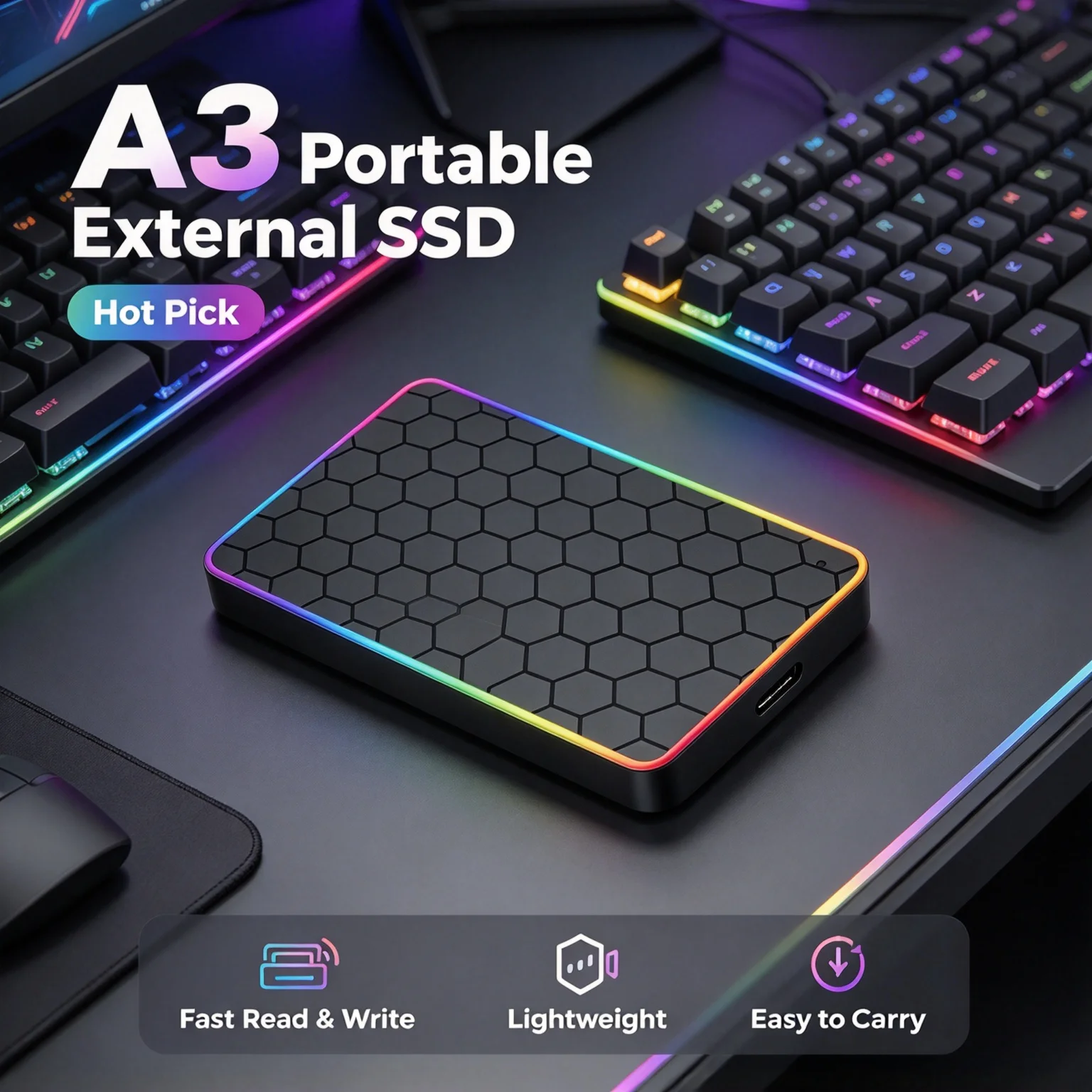 TOSHARA A3 Black Portable External HDD, 1TB/2TB/500GB, USB 3.0, Mechanical Hard Disk, Mobile, Desktop, Laptop.