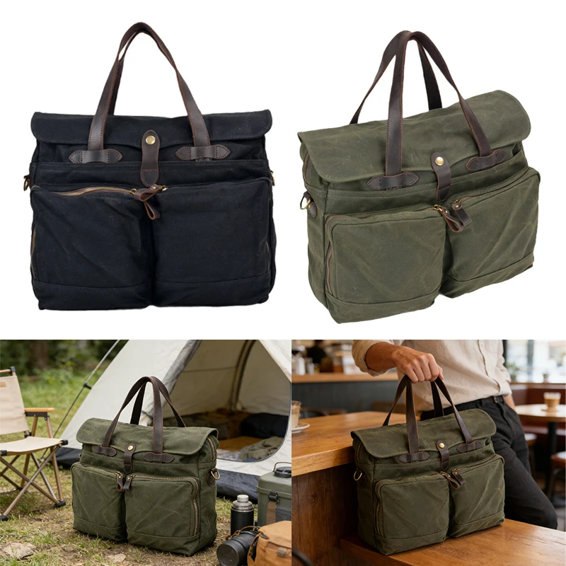 

Водонепроницаемый портфель, мужская парусиновая рабочая сумка, 15,6-дюймовая сумка для ноутбука, ретро-сумка для деловых поездок, сумка через плечо