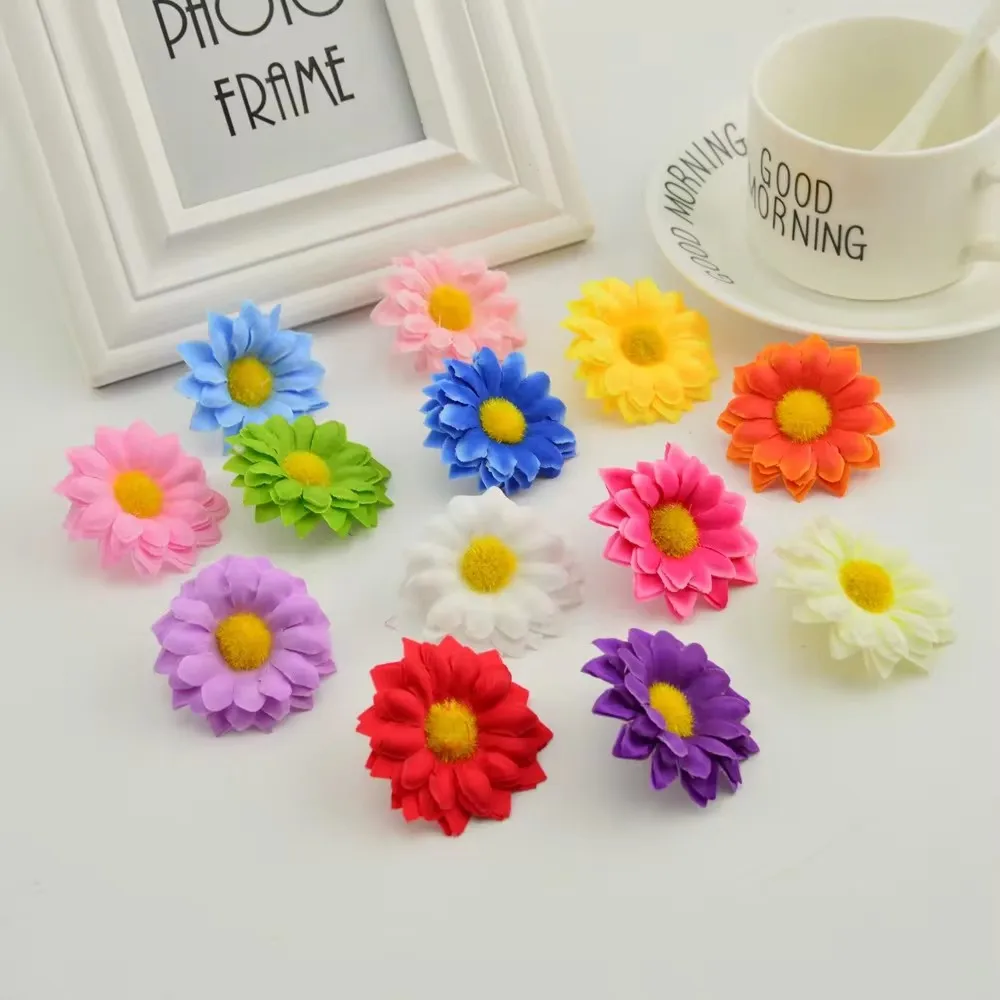 

200Pcs Artificial Flowers Wholesale Diy Gift Candy Box Wedding Decor Door Silk Daisy Fake Sunflower Stamens Christmas Crafts