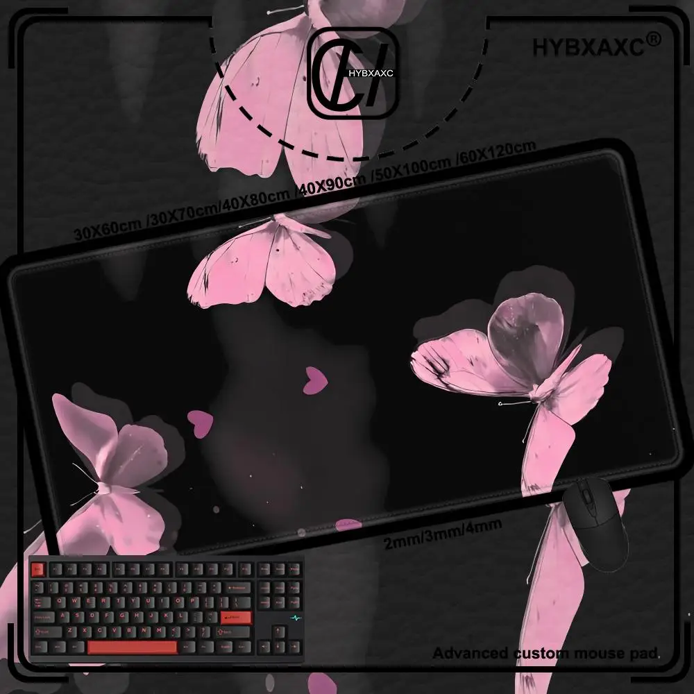 

Mouse Pad Gaming Black And Pink Butterfly printon demand HD New Large HYBXAXC XXL Mechanical Keyboard Pad Desktop Mouse Pad