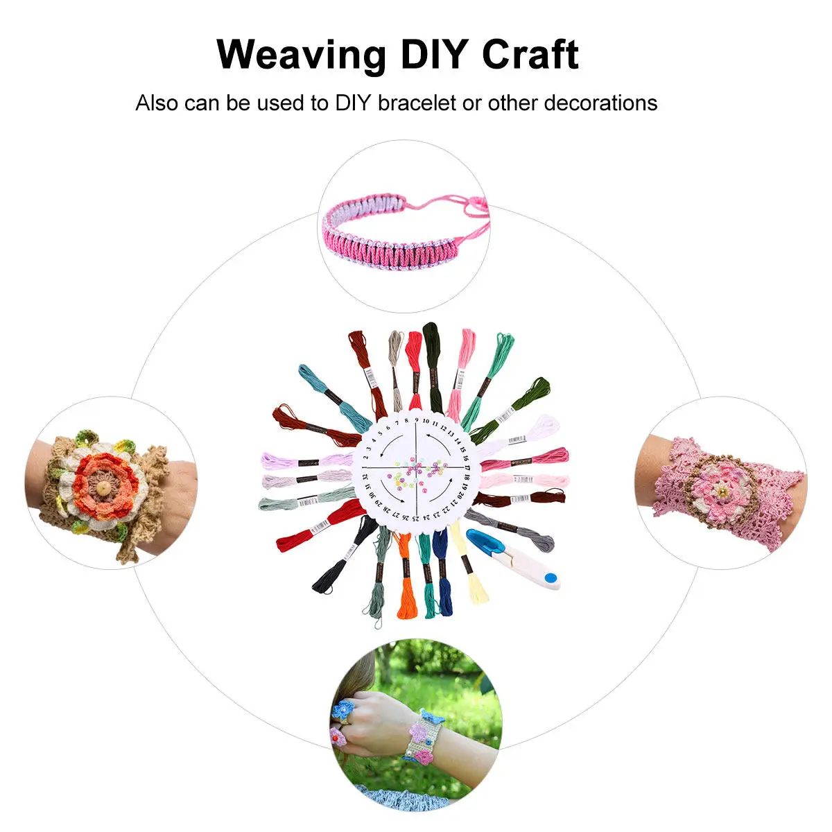 1Set Round Weaving Kit Bracelet Maker DIY 24 Colors Embroidery Thread for Bracelets String Art Craft Cross Stitch