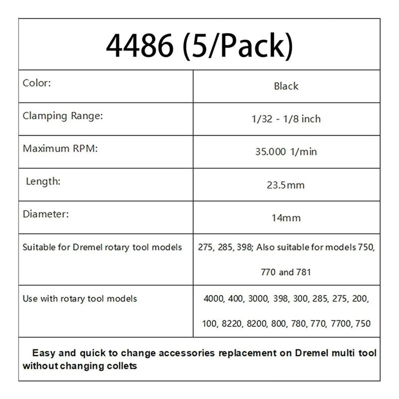 Multi Quick Change Keyless Chuck For Dremel 4486 Rotary Tools 3000 4000 7700 8200 (5Pack), Black-X59A view 2