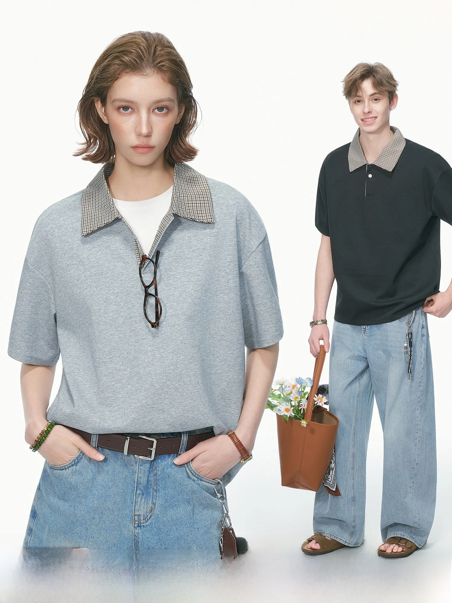 Dream Made Air Layer Short Sleeve T-Shirt Unisex Summer Vintage Plaid Couple  Shirt Breathable Comfortable Cotton Blend