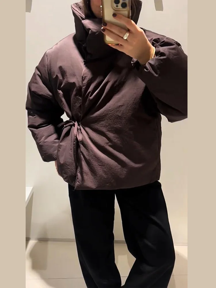 

Fashion Brown Cotton Jackets Women's Stand Collar Thicken Full Sleeve Padded Coats 2025 Autumn Winter Lady Casual Warm Outwear