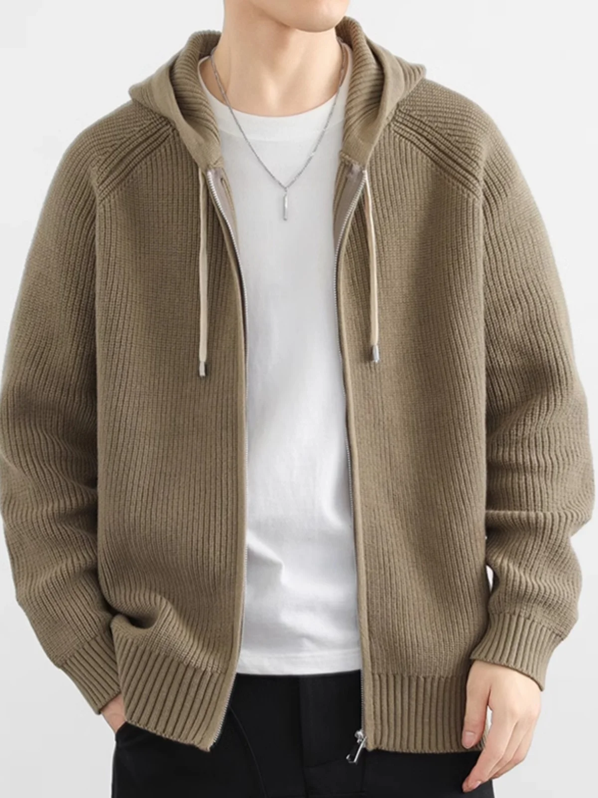 

Мужской вязаный кардиган с капюшоном на молнии, свободный свитер-жакет, жилет из цветной пряжи, осенне-зимняя модная повседневная одежда