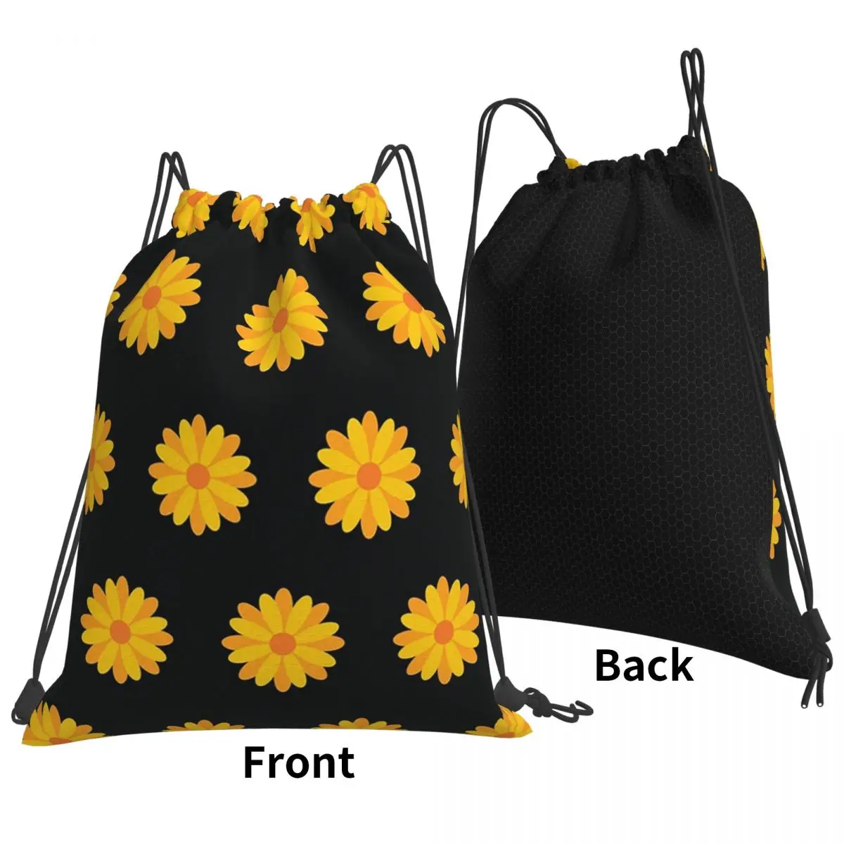 Simple Retro Yellow-Orange Flower Power Backpacks Fashion Drawstring Bags Storage Bag Book Bags for Man Woman Students